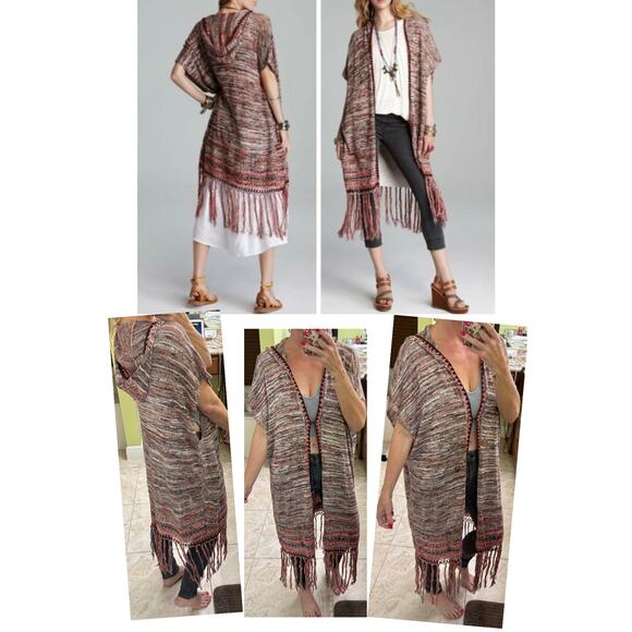 Free People Women's Jungle Heat Hood Tiger Fringe Knit Long Duster Cardigan Sz S - Picture 9 of 9